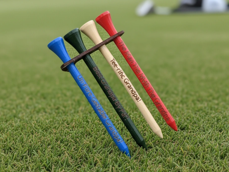 Personalisierte Golf-Tees mit Vatertagsbotschaften für Opas