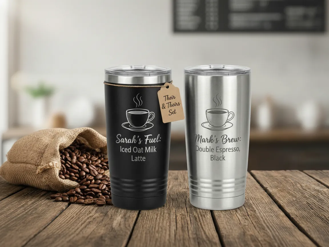 Personalized Stainless Steel Coffee Tumbler Set gift design