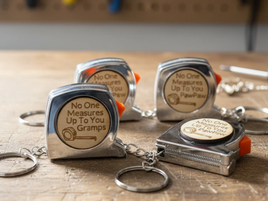 Fathers Day Measuring Tape Keychain, No One Measures Up To You personalized gift for him idea