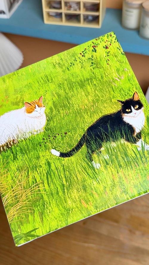 [DTF Printing] Cat Painting on Green Grass Canvas Art