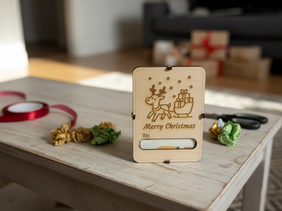 Merry Christmas Reindeer Gift Card Holder free Christmas SVG laser cut design