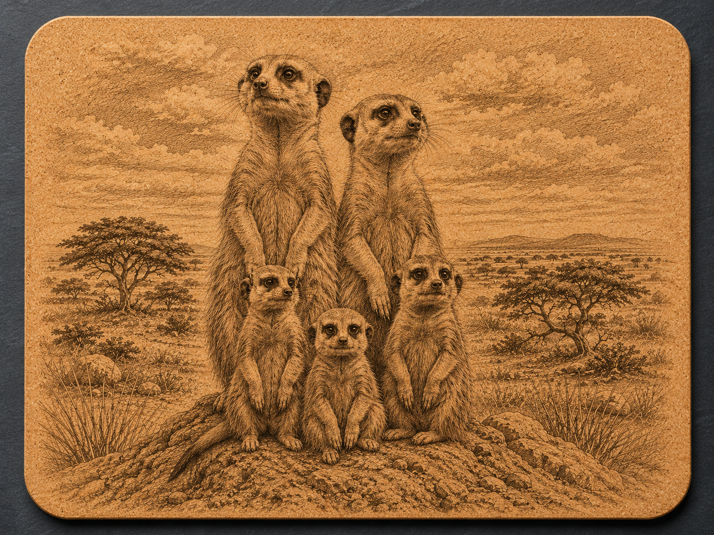 Meerkat Family Cork Coaster coaster idea to sell on Etsy