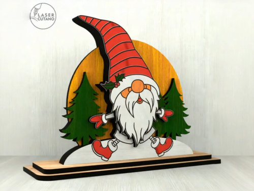 [Laser cut and engrave] Cute Laser Cut Wooden Christmas Gnome Table Decoration with Trees