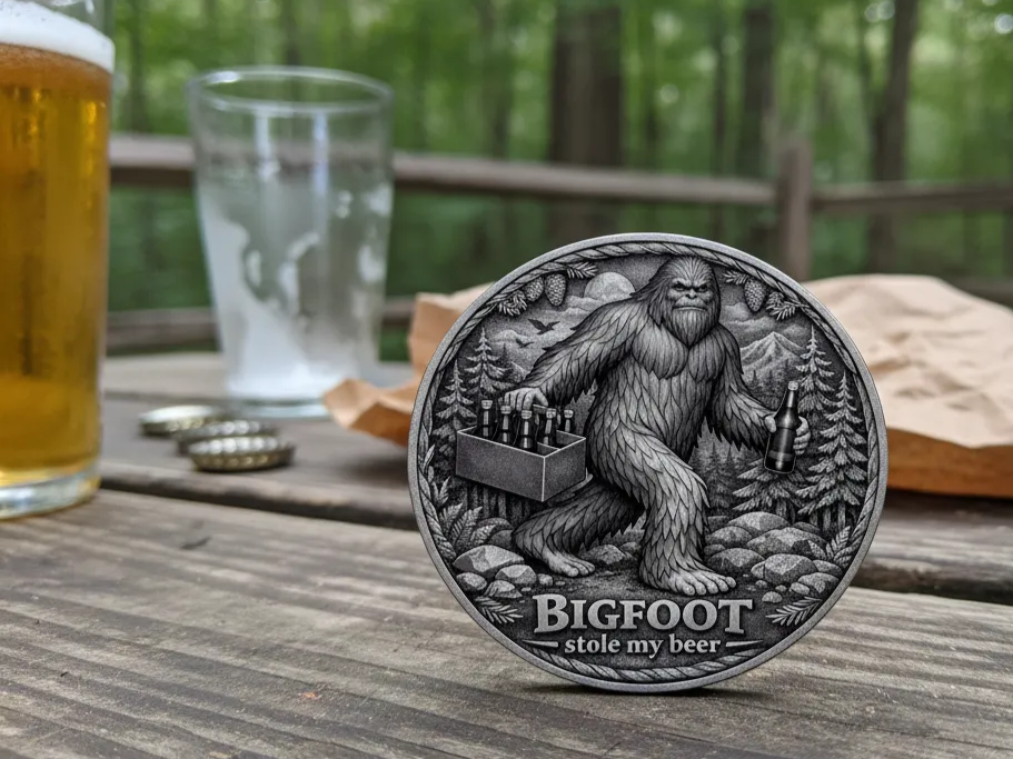 Bigfoot Stole My Beer Round Coaster and Coin | Free Files - Atomm