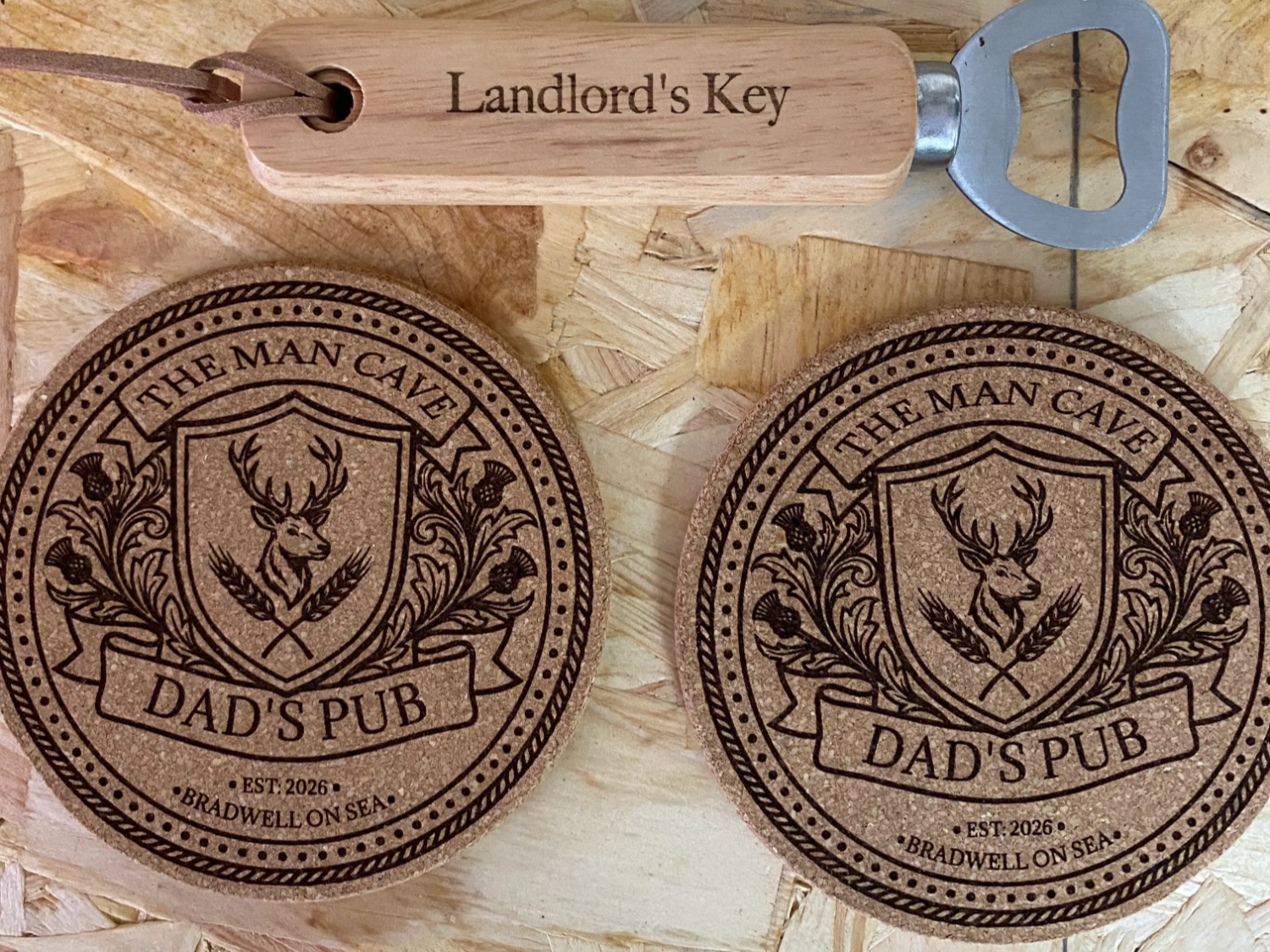 Pub-style coaster designed for a Father's Day beer gift