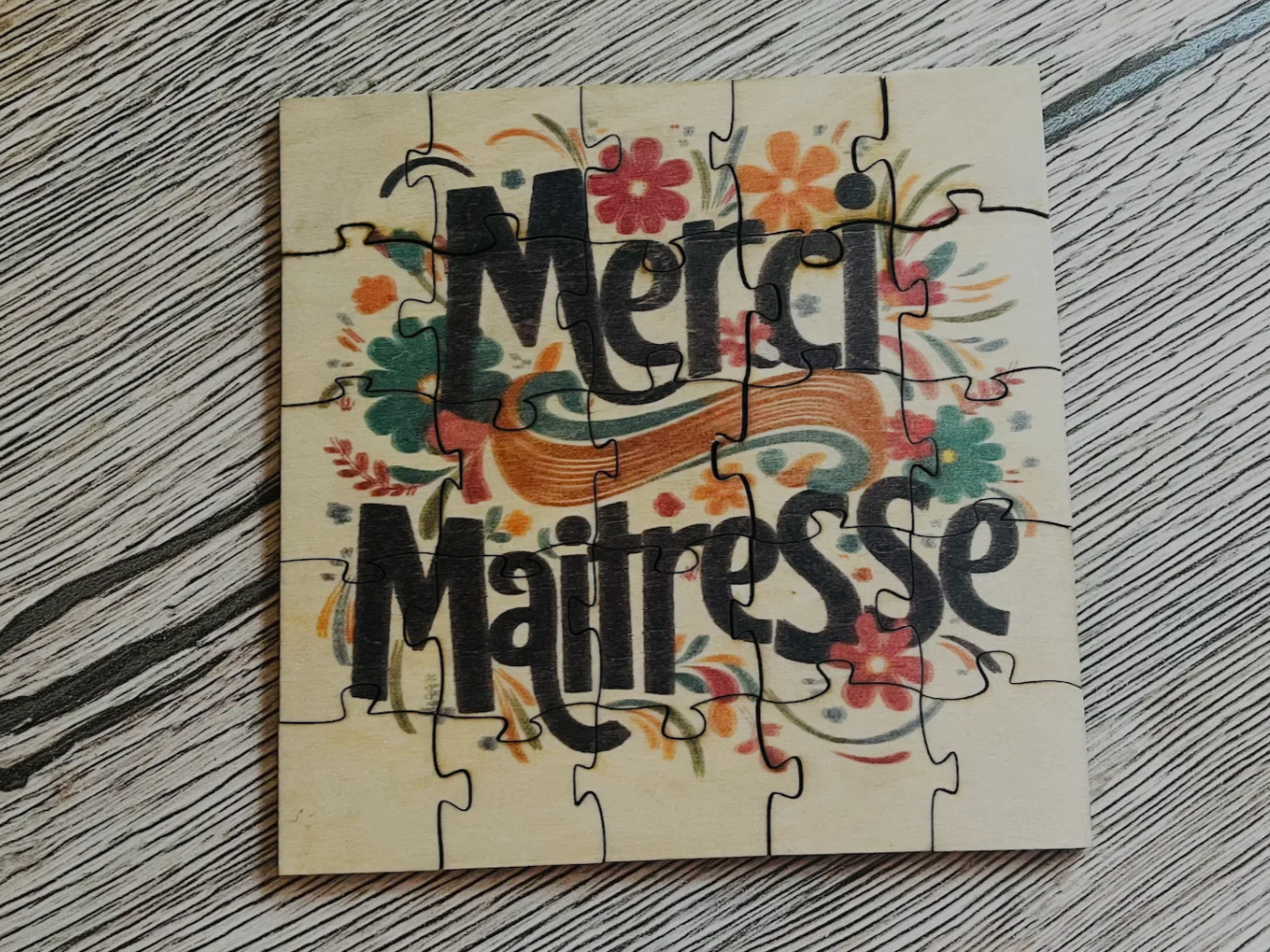 "Merci Maîtresse" Floral Puzzle teacher gift design