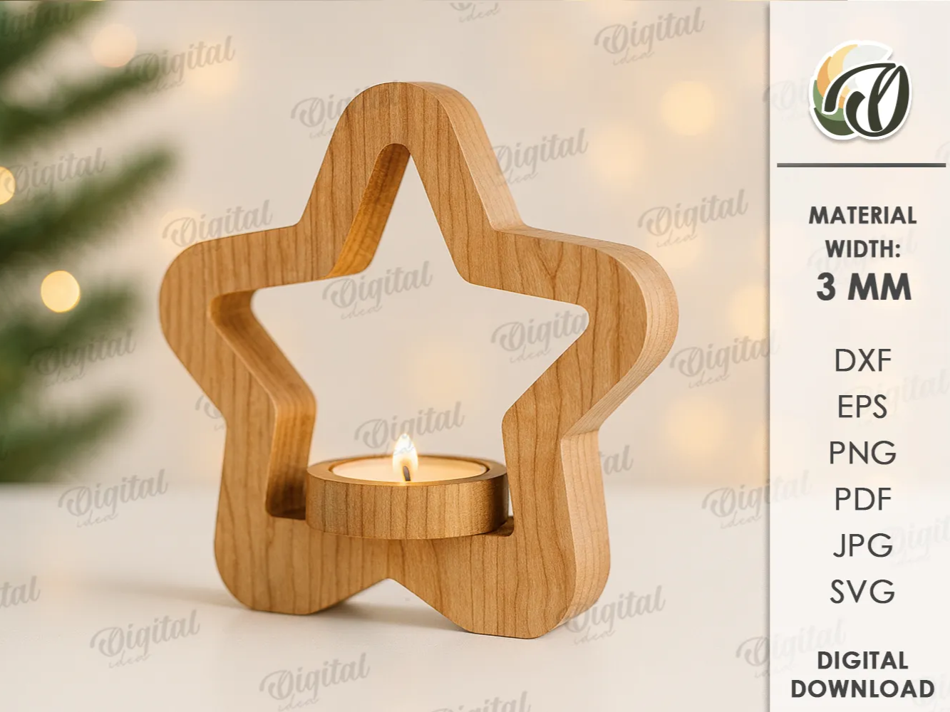 Portavelas de estrella navideño rústico de madera 3D con soporte