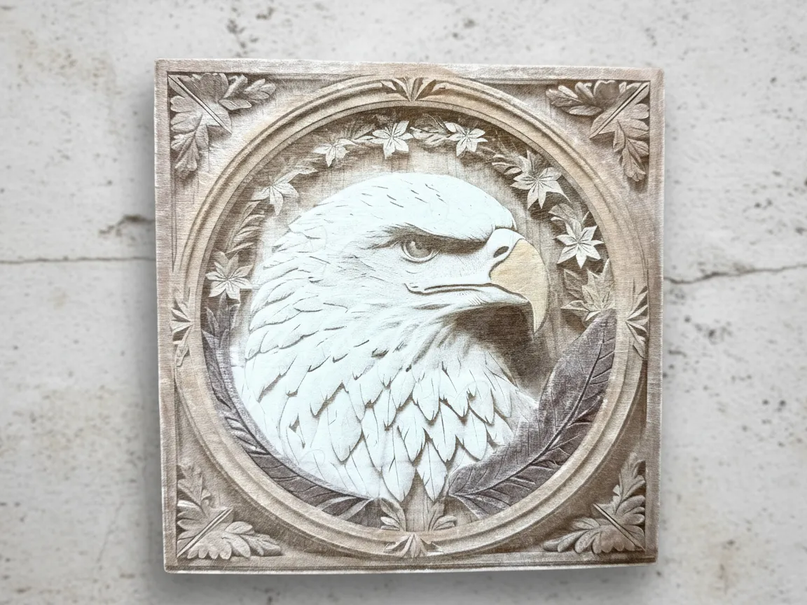 Laser Engraved Wooden Patriotic American Eagle Wall Art Decor — free American flag wall art project file on Atomm