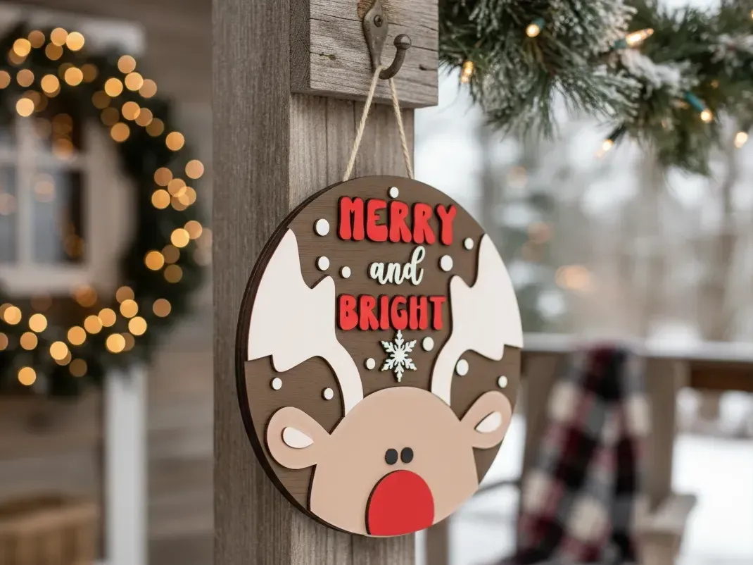 Laser Cut Merry and Bright Reindeer Christmas Door Sign. Christmas ...