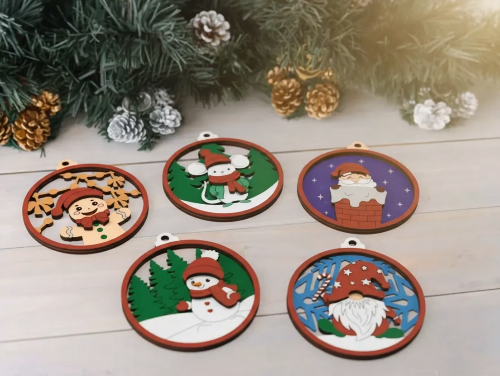 [Laser cut and engrave] Christmas Ornaments Set of 5 – Layered Laser Cut Files 🎅