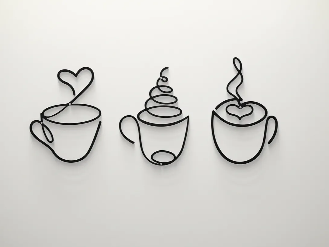 Set seni dinding cangkir kopi logam hitam minimalis