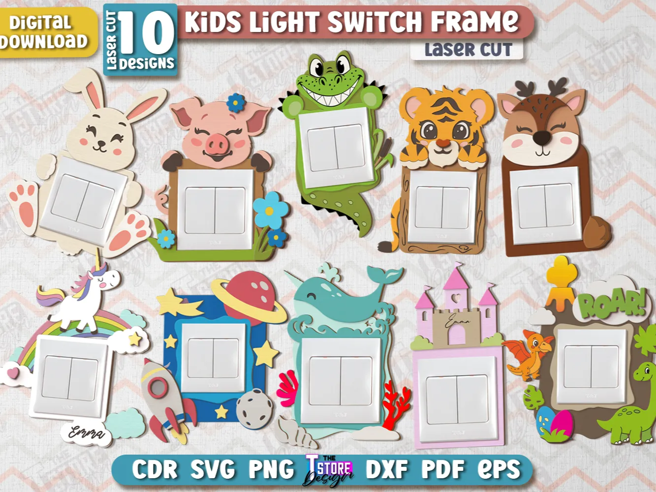 Laser-Bundle mit Lichtschalterrahmen für Kinder, Kinderzimmerdeko, Lichtschalterplatten-SVG, Holz-Lichtschalter-Akzent, Kinderzimmer-Wandschild, Lichtschalterabdeckung – Idee für Lichtschalter-Abdeckung