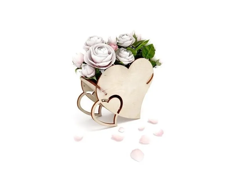Romantic Wooden Heart Flower Holder with Roses wooden flower design