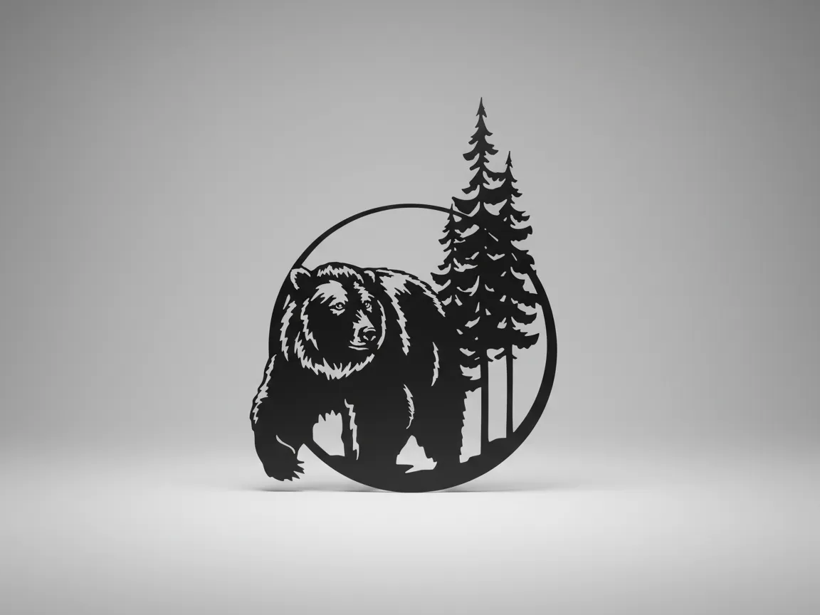 Laser Cut Black Bear and Pine Trees Metal Wall Art exterior metal wall art idea