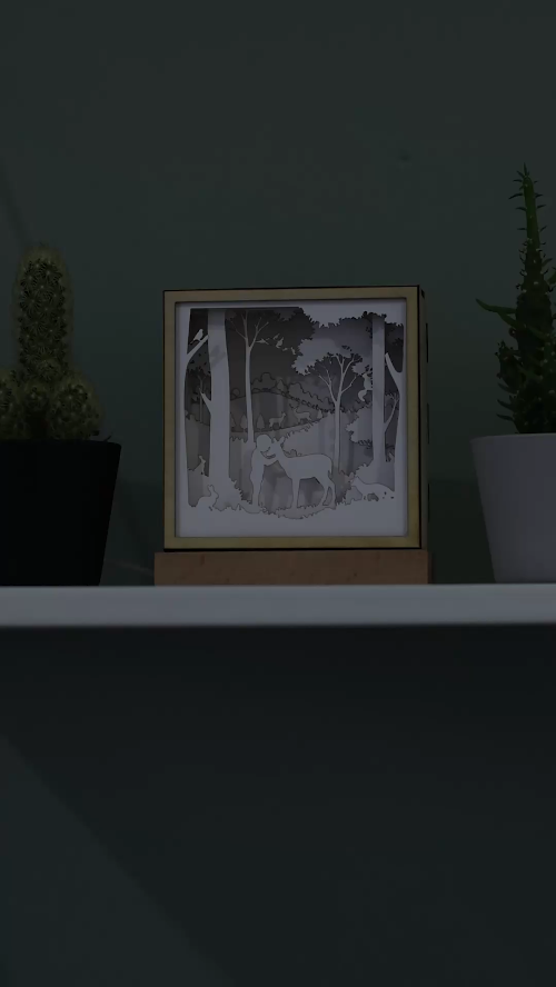 [Laser cut and engrave] Laser Cut Woodland Scene Light Box with Deer and Rabbit Silhouettes