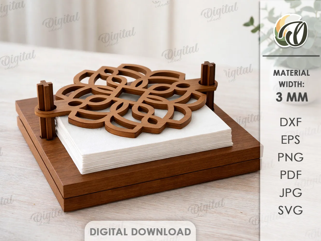 3D Floral Kitchen Napkin Holder laser cut design on a table
