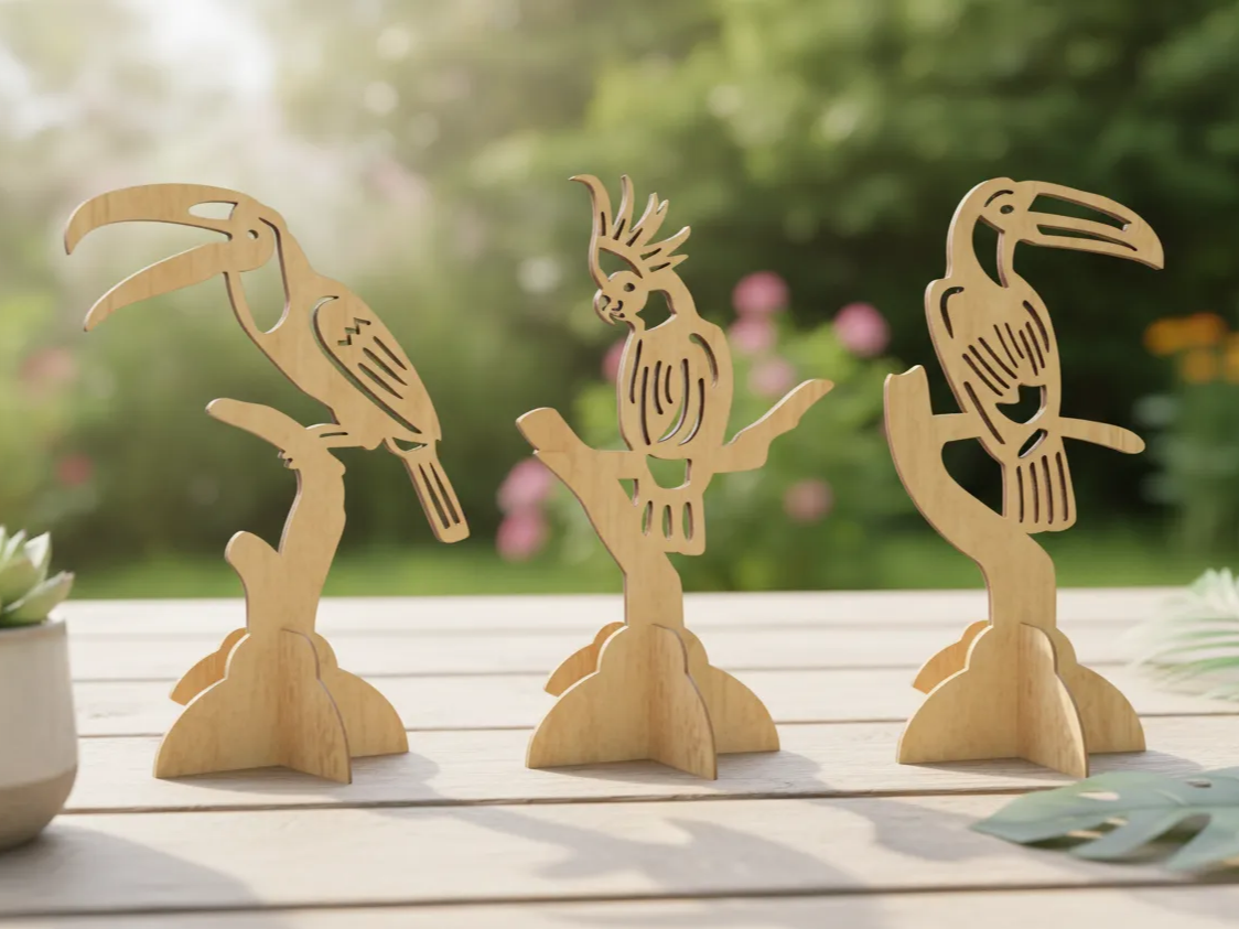 Tropical Bird Tabletop Figurines with Toucan and Cockatoo Designs ...
