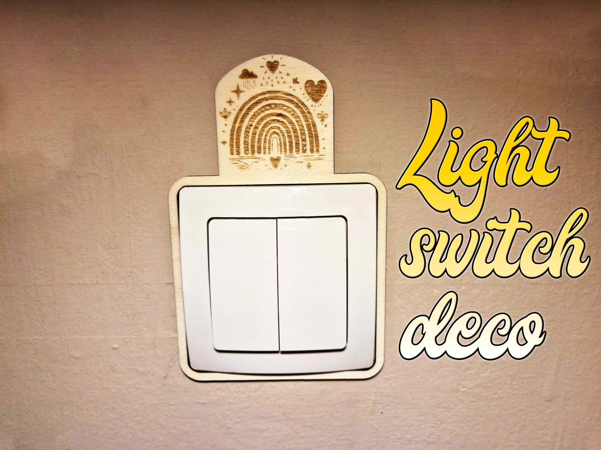 Lichtschalterdeko mit Regenbogen- und Herzmotiv – Idee für Lichtschalter-Abdeckung