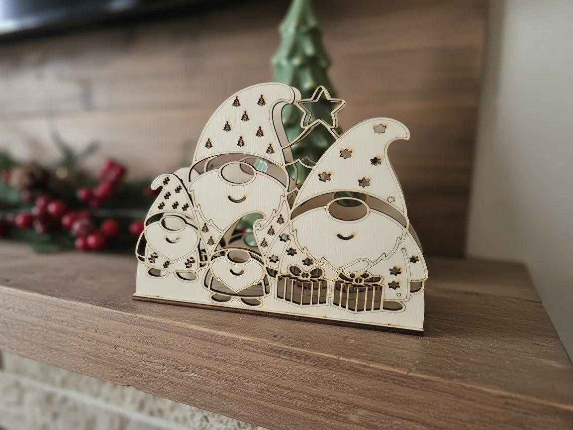 Gnome Family Napkin holder - 4 Gnomes  before christmas