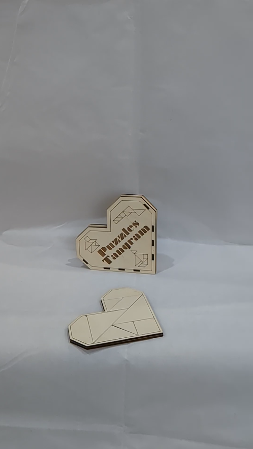 [Laser cut and engrave] Tangram pocket game, heart pattern, laser cut design. Laser cutting template, laser project, logic game. Greeting gift and decor, birthday gift.