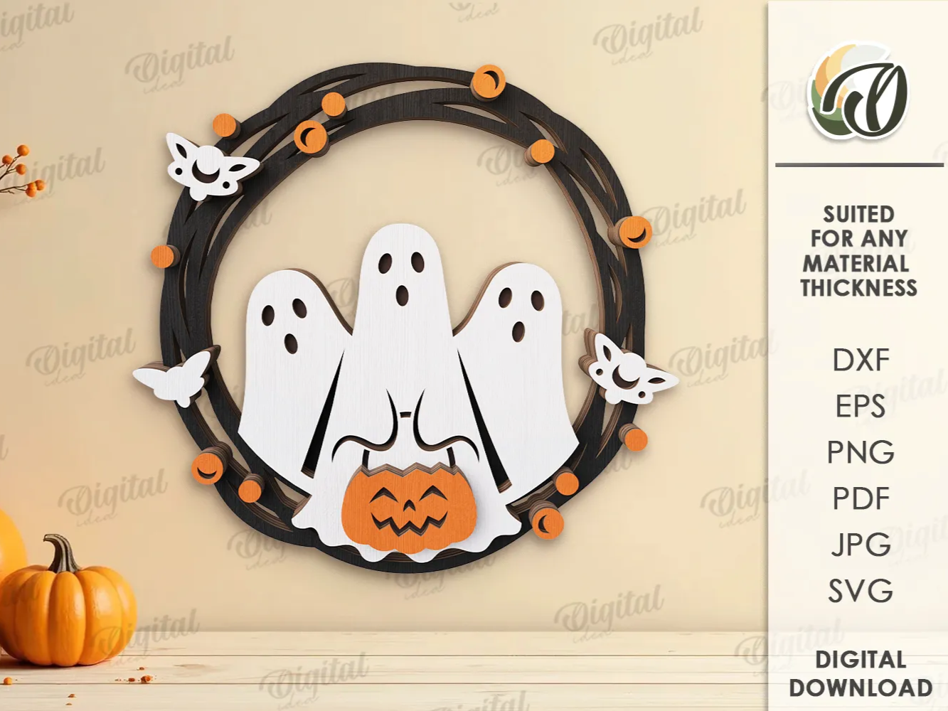 Couronne d'Halloween 3D multicouche, décoration d'Halloween pour extérieur découpée au laser