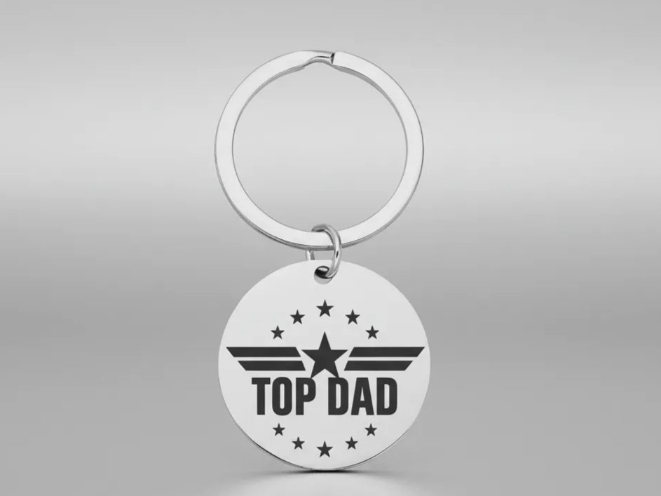 Laser Engraved Top Dad Round Metal Keychain father's day gift design