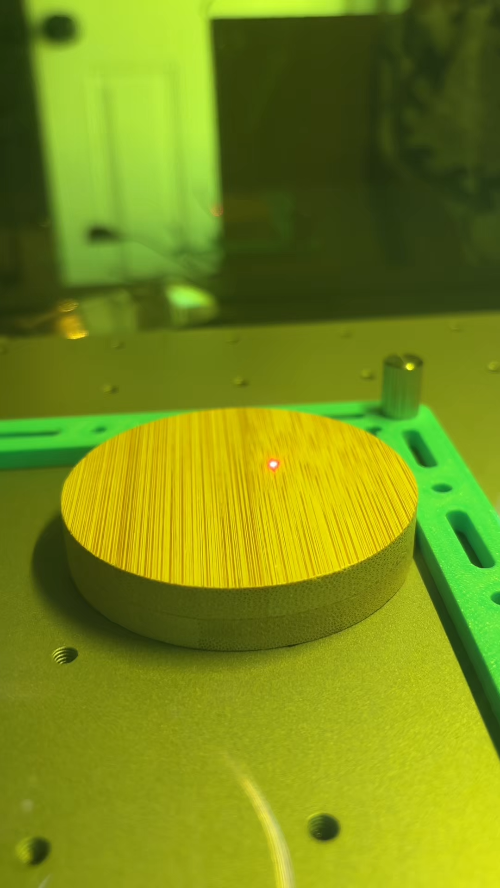 [Laser cut and engrave] Round Bamboo Coaster with Monogram and Leaf Motif