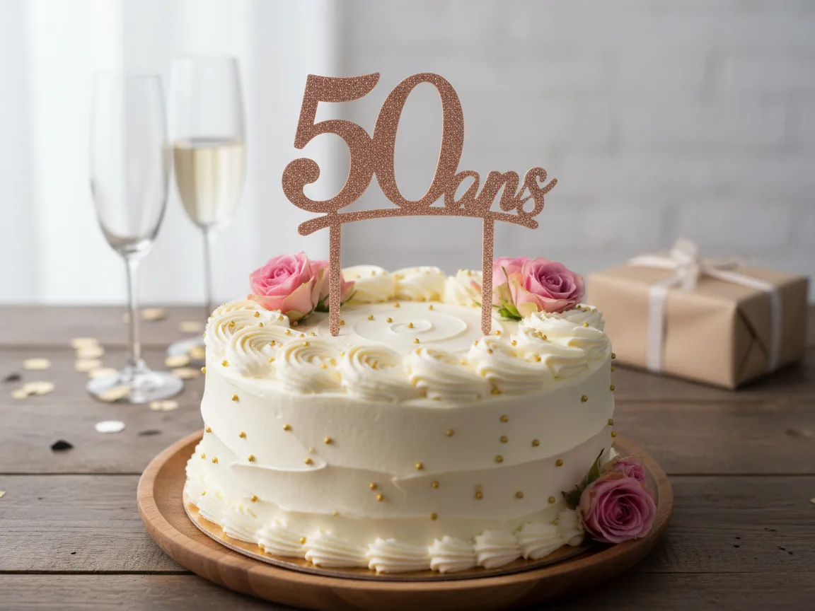 Rose gold glitter 50th birthday cake topper