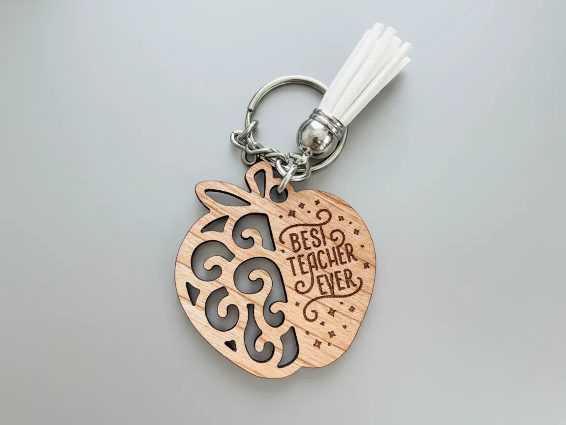 Best Teacher Ever Apple Tassel Keychain laser cut keychain idea for women