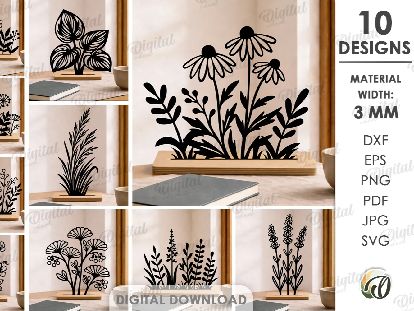 3D Flower stands bundle. Shelf sitter laser cut. Floral decoration. Tabletop home decor. Floral stand svg. Standing decor. Flowers birthday gift for her idea