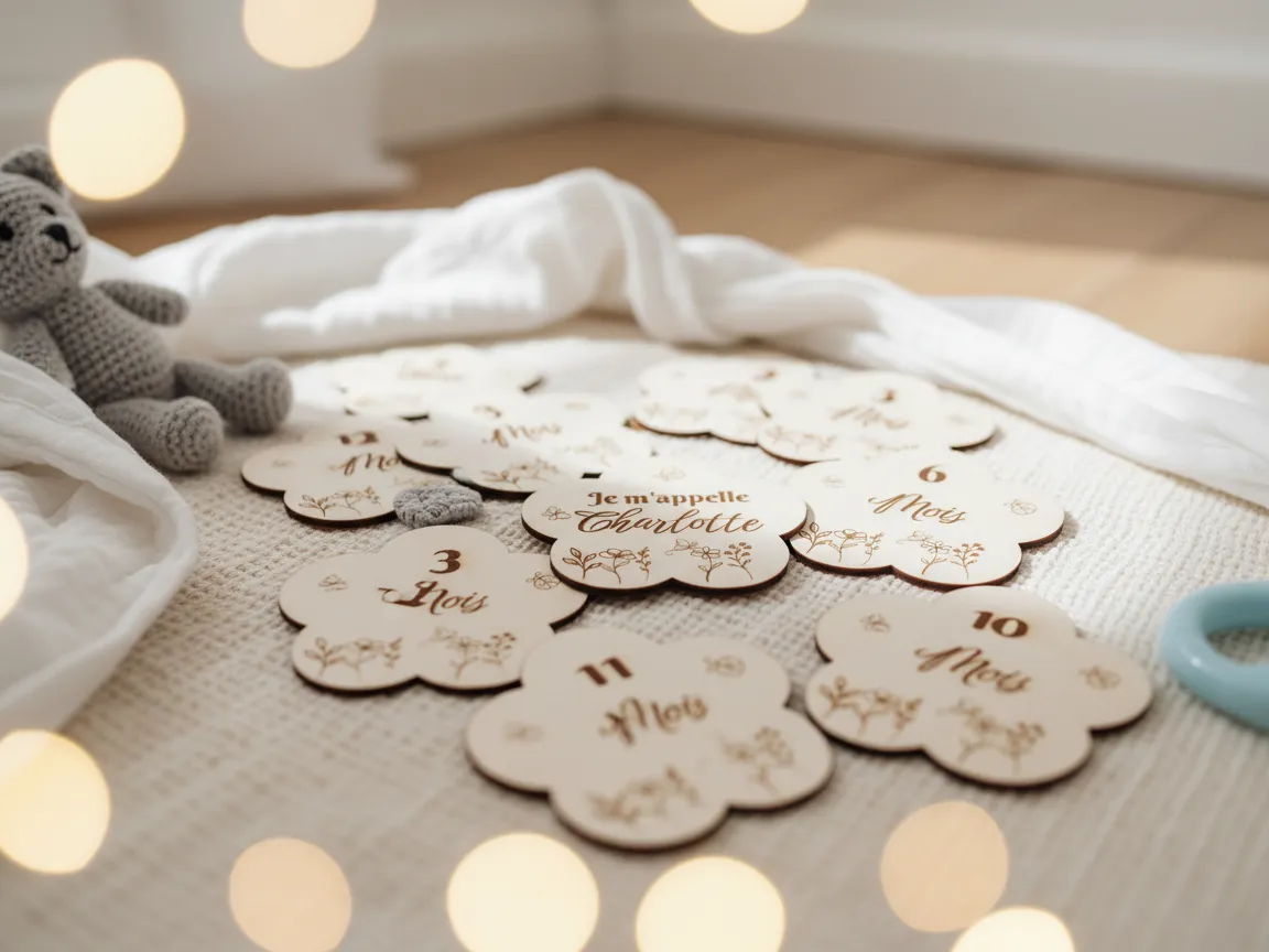 12-Month Milestone Set — Wooden Flower Baby Milestone Cards wooden flower design