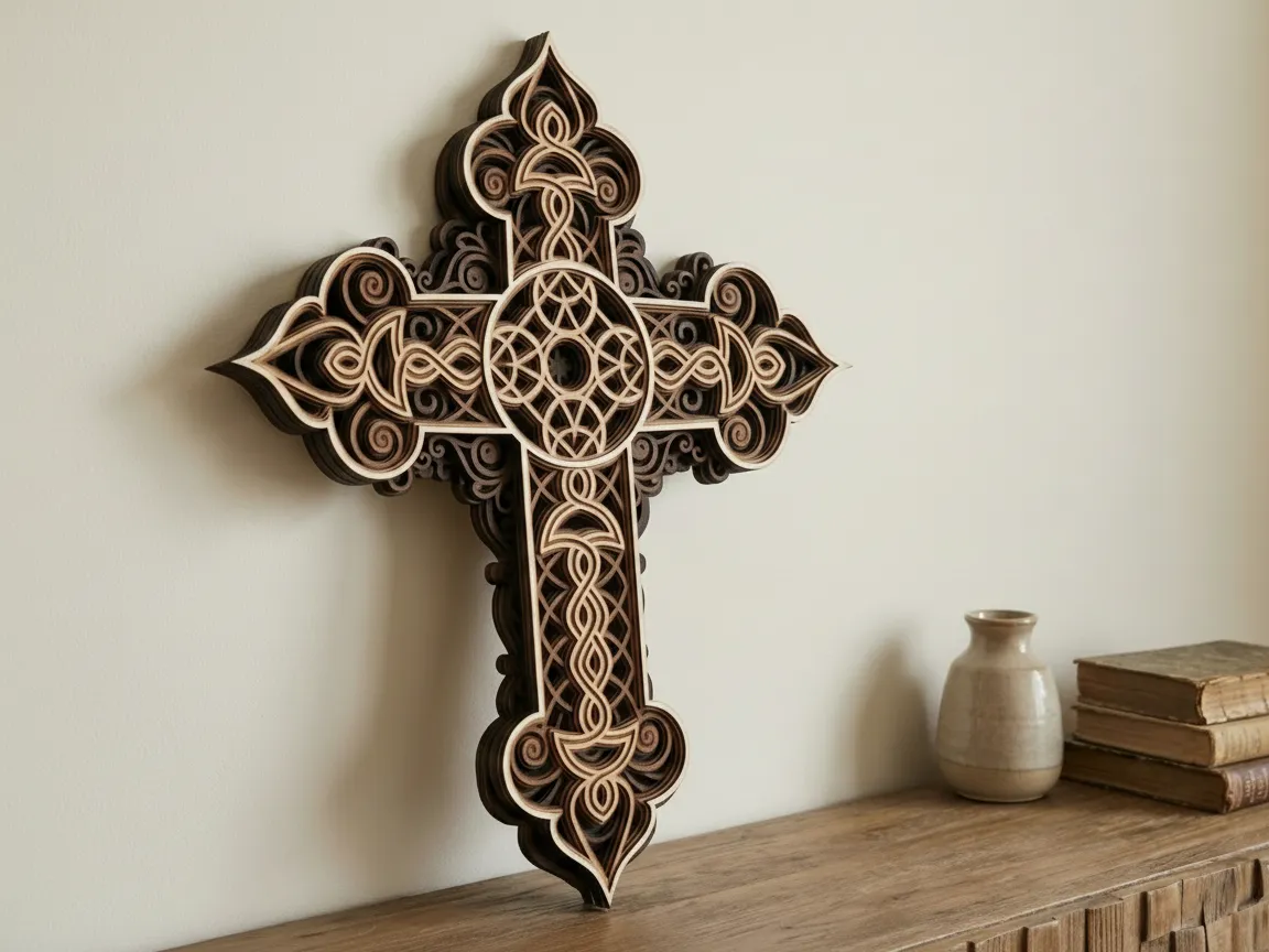 Laser Cut Multilayer Cross 3 Wall Art – 6 Layered Cross Design | 3D ...