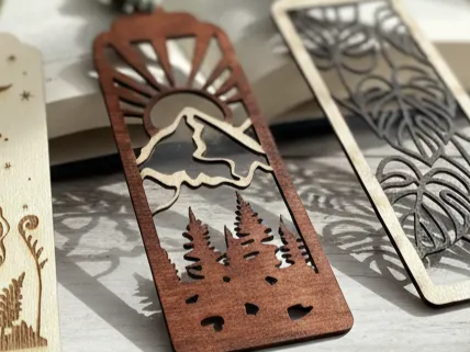 Mountain and Forest Landscape Wooden Bookmark bookmark design