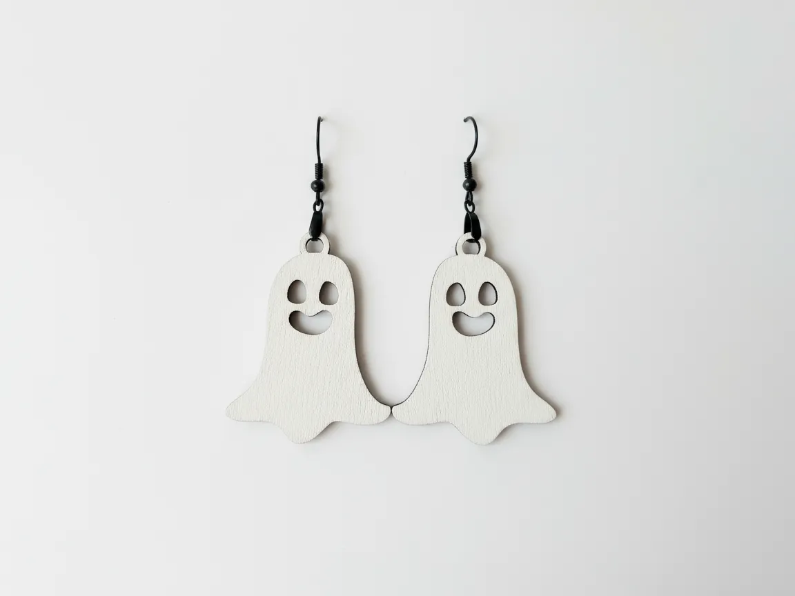 Laser Cut White Ghost Halloween Earrings with Smiling Faces
