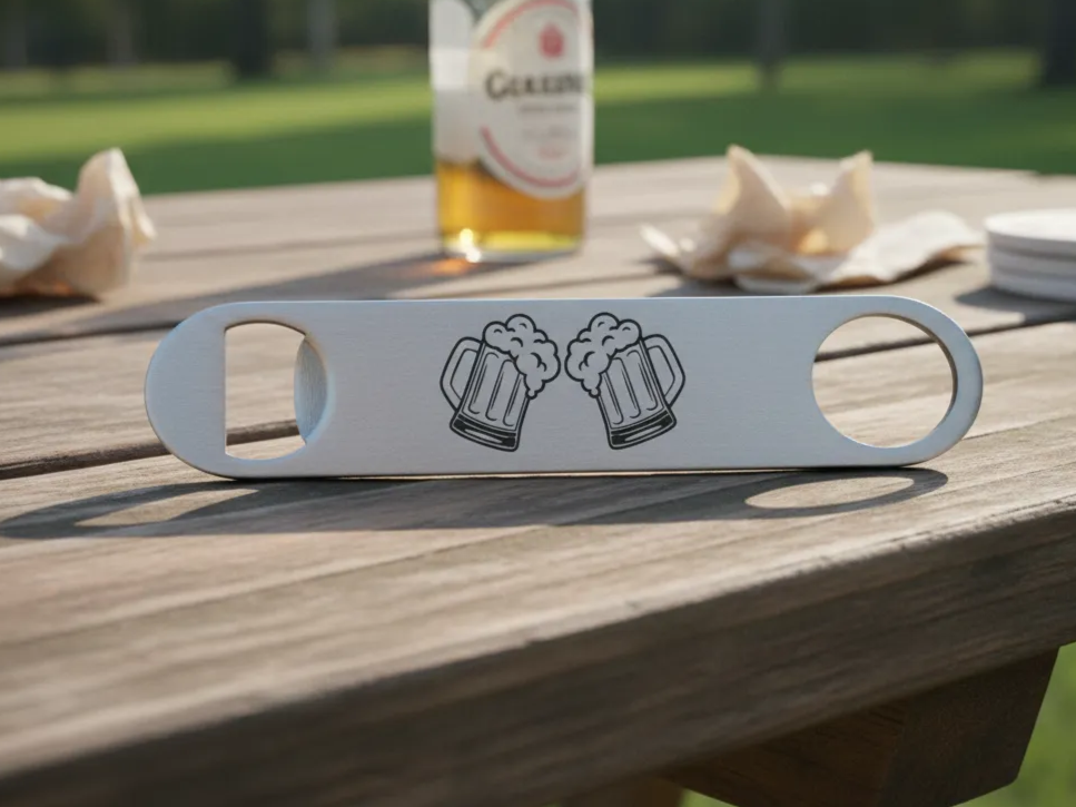 Laser Engraved Double Sided Bottle Opener with Beer Mug Design groomsmen gift idea