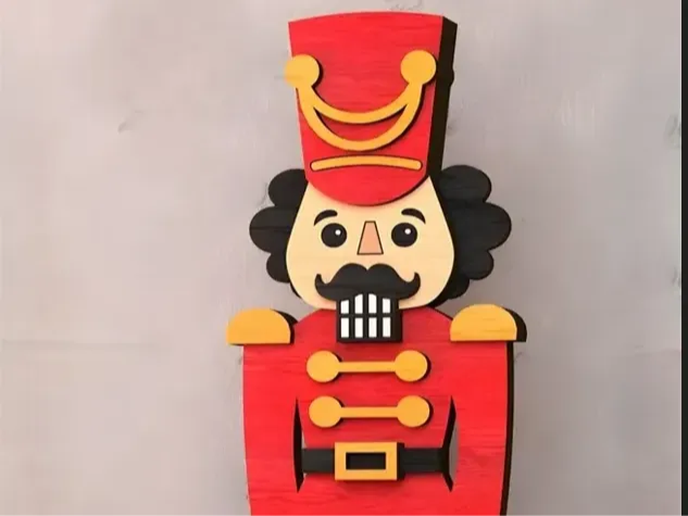 Wooden nutcracker soldier standing Christmas yard decoration
