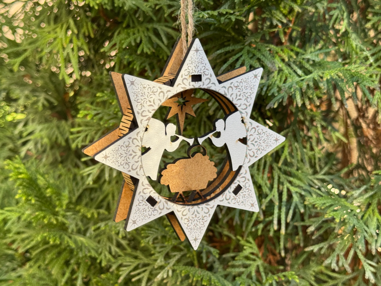 Star with Nativity Scene ceiling Christmas decoration idea