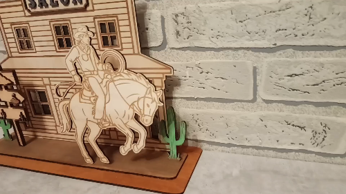 [Laser cut and engrave] Laser Cut Wooden Western Saloon Cowboy 3D Model Decoration