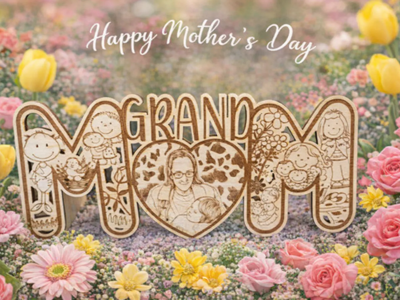 Wooden Laser Cut Mother's Day or Grandmother's Day Picture Frame gift for mom idea