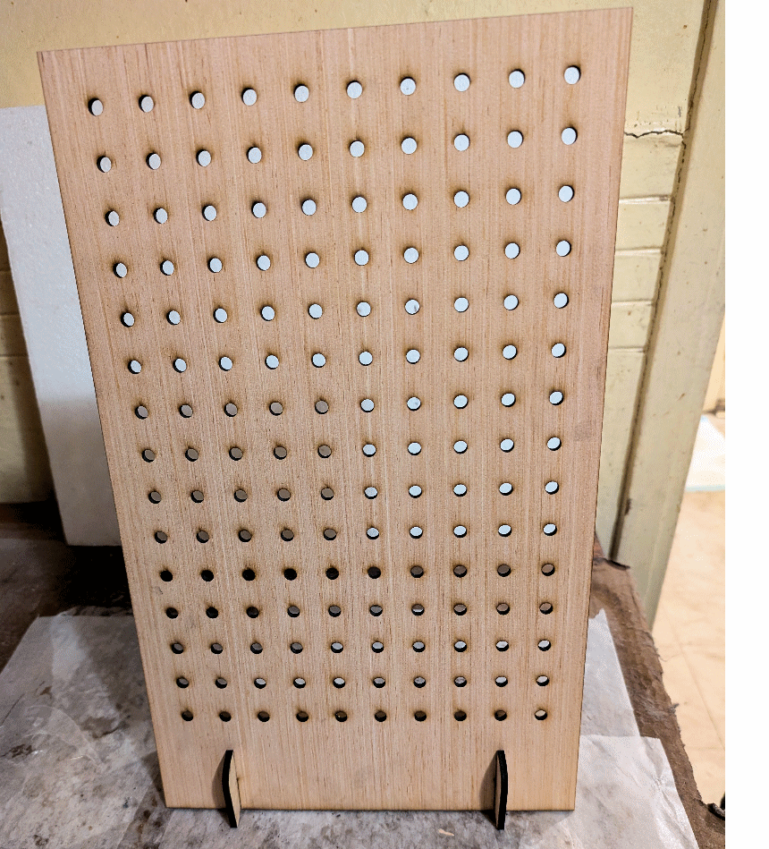[Laser cut and engrave] Wooden pegboard display stand with multiple holes