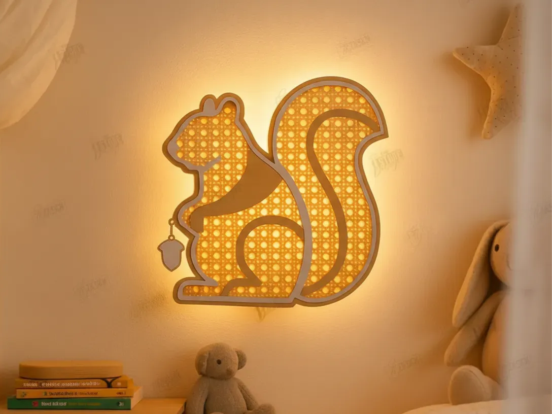 Squirrel Wall Lamp with Warm LED for a Kids’ Room laser-cut night lamp idea