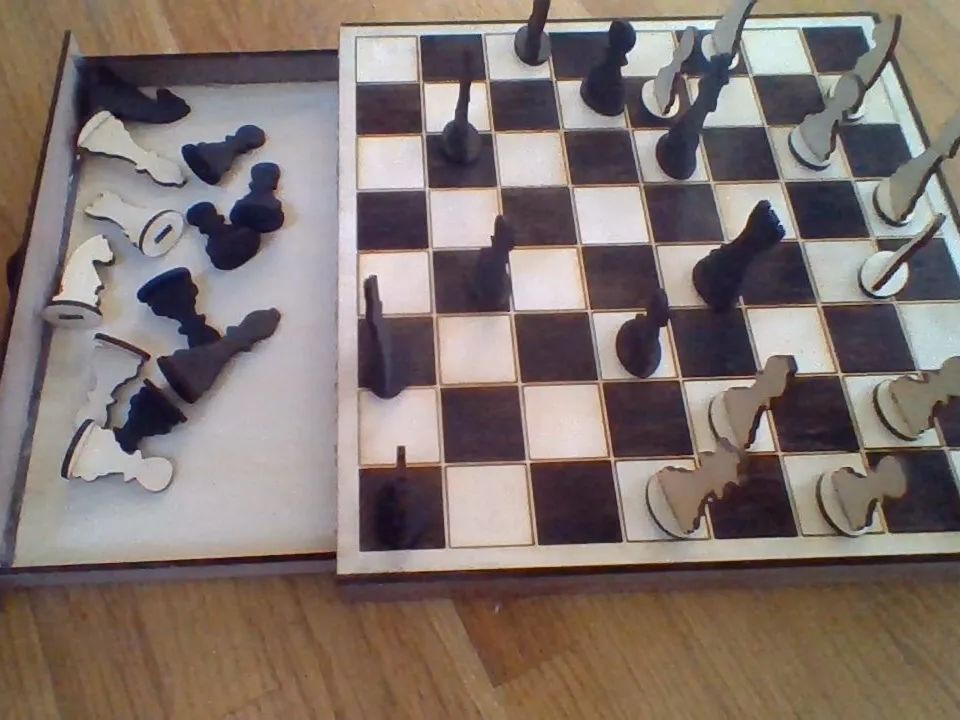 Wooden chess set with pull out storage drawer gift for grandpa idea