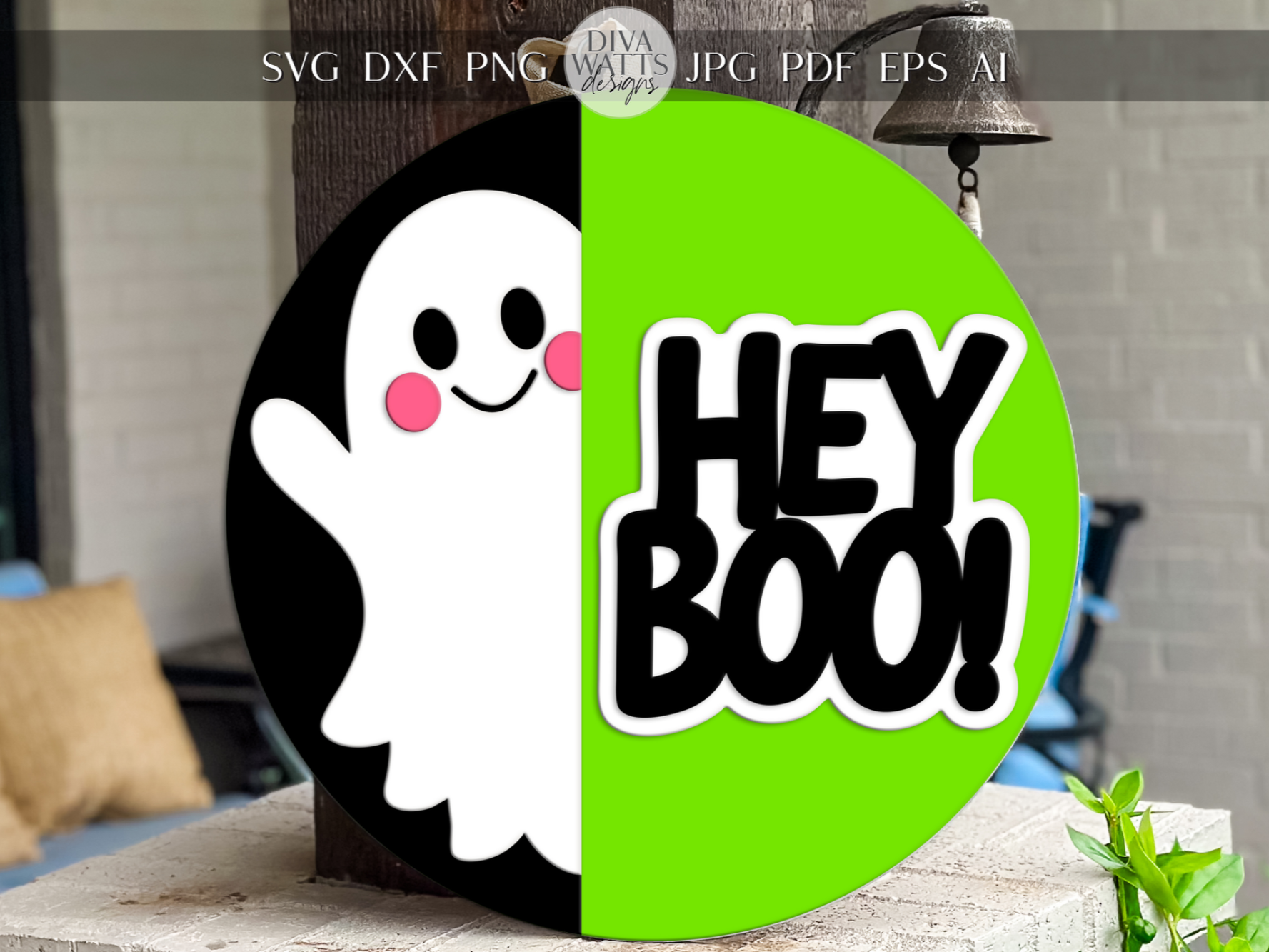 Hey Boo Door Hanger SVG | Cute Ghost Halloween Sign Laser Cut File ...