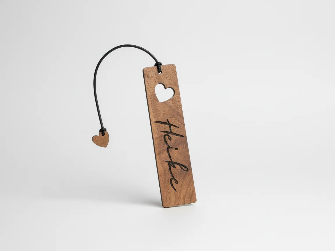 Personalized Wooden Bookmark with Heart Cutout and Cord bookmark design