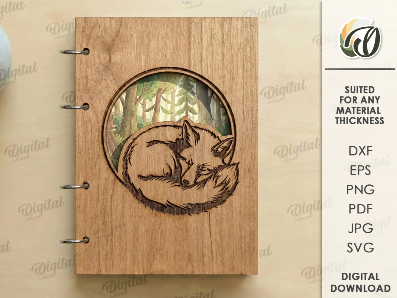 3D Notebook binder cover. Album cover laser cut file. 4 ring wooden ...