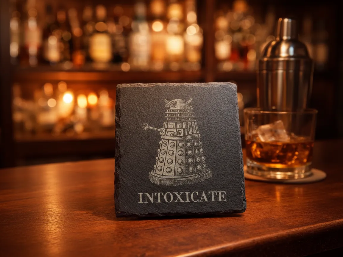 Čtvercový kameninový podtácek s ilustrací Daleka a textem Intoxicate vinylové podtácky