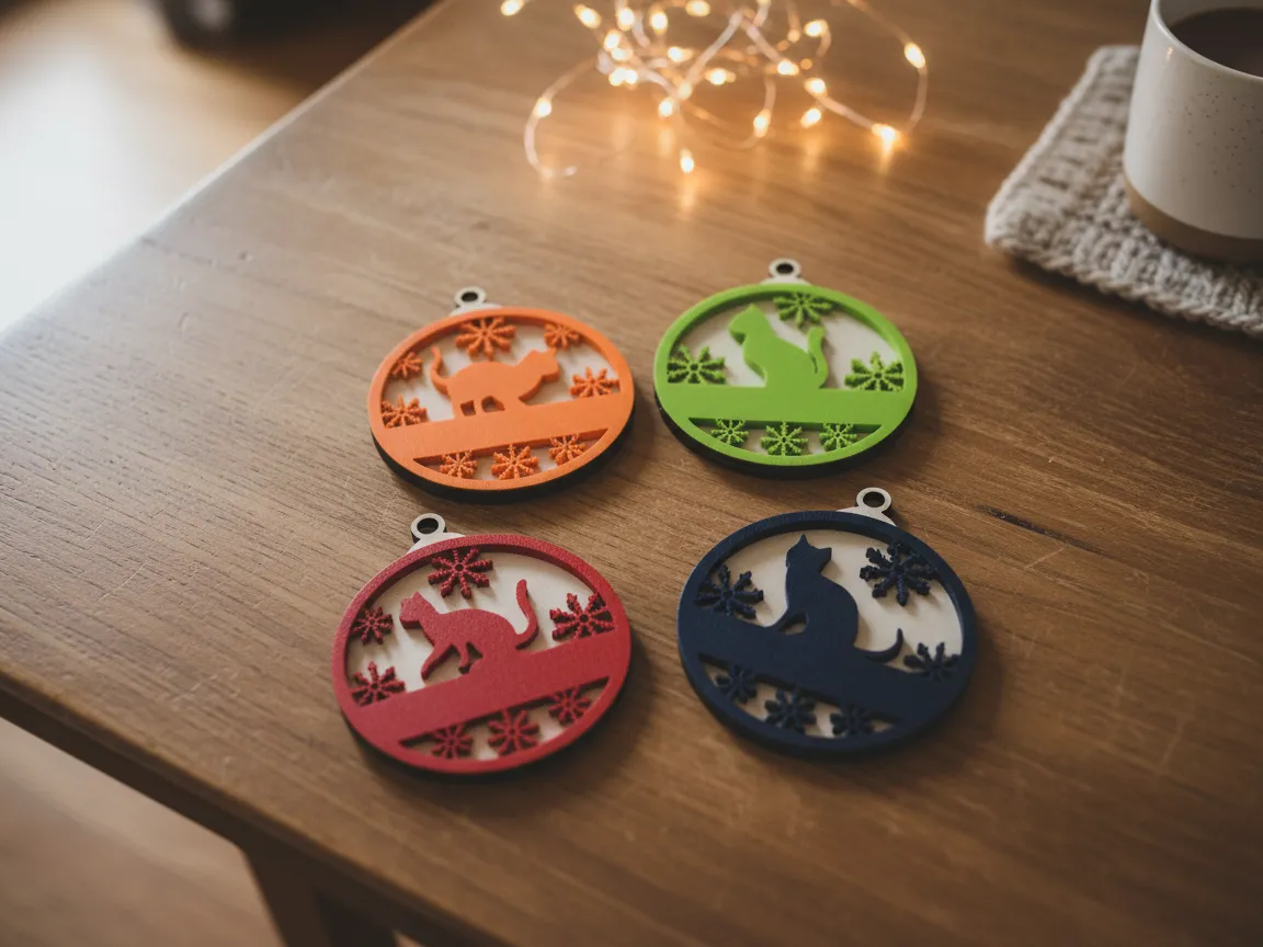Colorful Cat Christmas Ornaments with Snowflakes