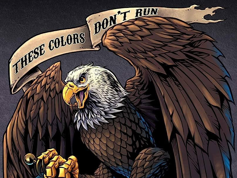 Patriotic Bald Eagle Illustration with 'These Colors Don't Run' Banner — free American flag wall art project file on Atomm