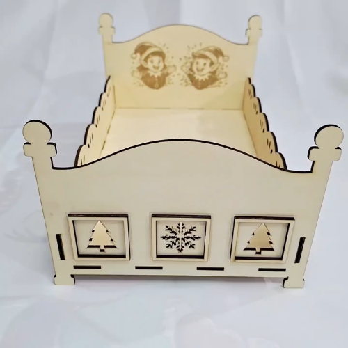 [Laser cut and engrave] Laser Cut Wooden Christmas Decorative Bed for Elf