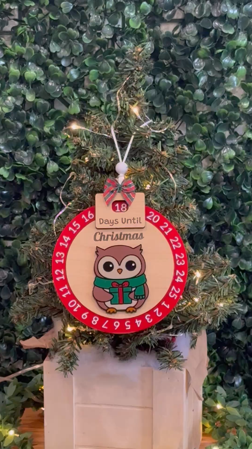 [Laser cut and engrave] Christmas Countdown Spinner Ornament Winter Owl – Premium Laser Cut File (SVG + XCS)